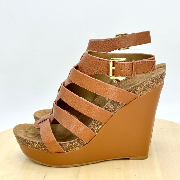 Sam Edelman Brown Nayla Leather Cage Strappy Platform Wedge Sandals Size 7.5 - Picture 4 of 13